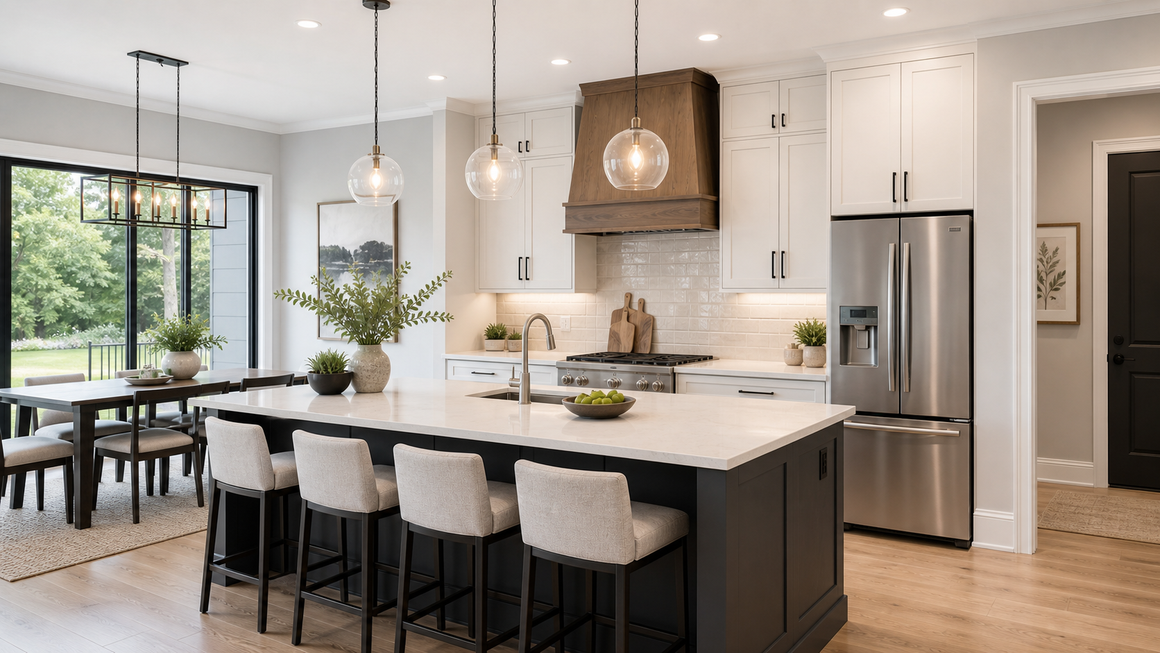 Modern kitchen remodel with island and pendant lighting by K & T Contracting Missouri